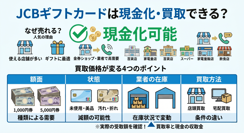 JCBギフトカードは現金化・買取可能?